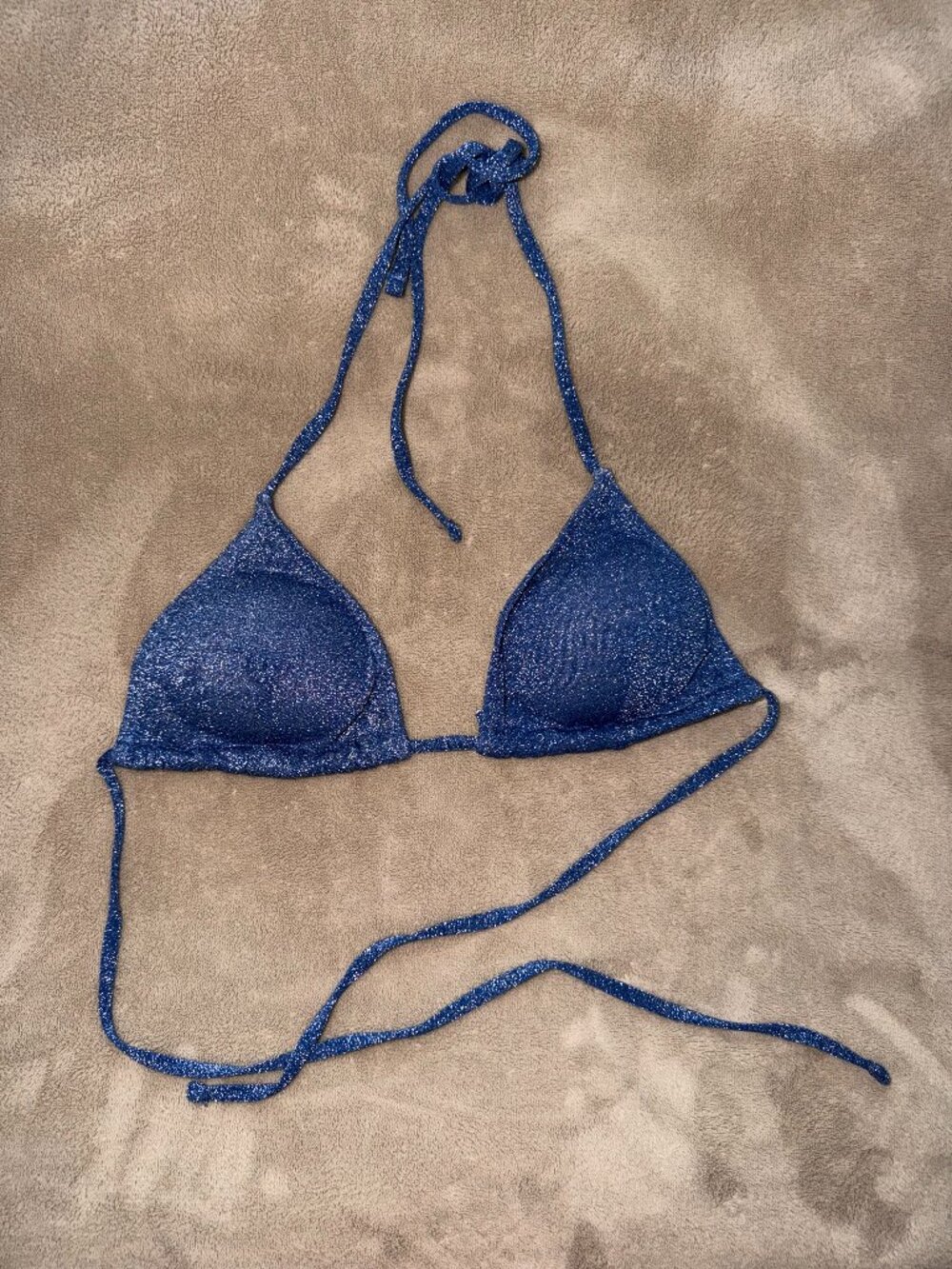 Stylish and Chic Blue Glitter Padded Triangle Bikini Top, size M